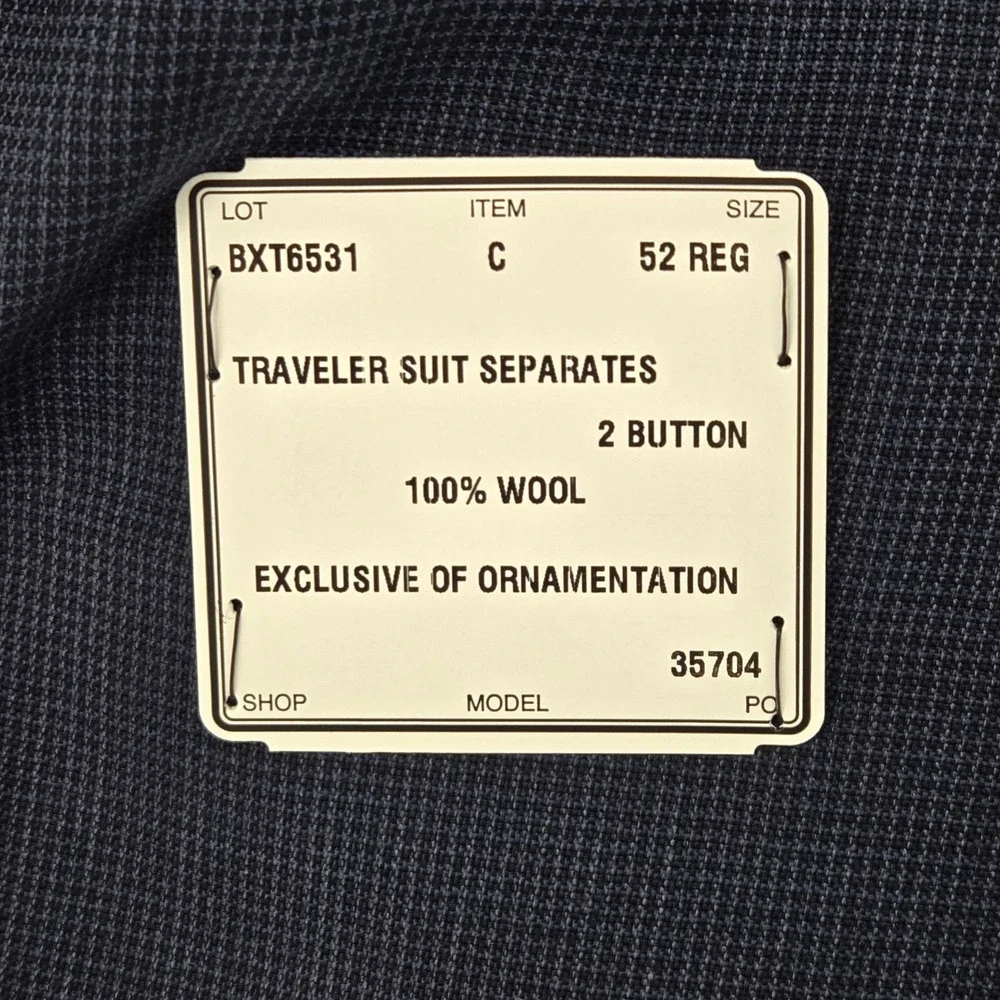 Jos. A. Bank Traveler Blazer Royal Blue Micro‎ Check Plaid Wool Sport Coat 52R